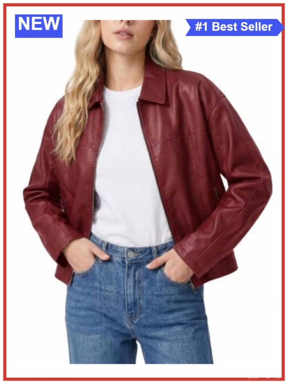 Faux Leather Jacket Women Zip Up Collared Biker Motorcycle Bomber